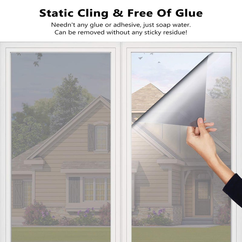 HooTown Window Tint for Home One Way Window Film Heat Control Anti UV Window Film One Way Mirror Film Daytime Privacy Static Non-Adhesive Window Tint for Home and Office, Silver, 35.4 in x 19.6 ft - Image 5
